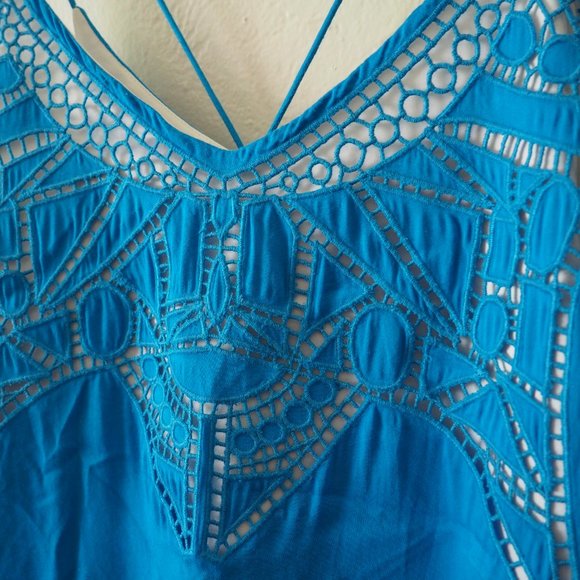 * Townsen Blue Spaghetti Strap Laser Cut Tank Top - Picture 2 of 5
